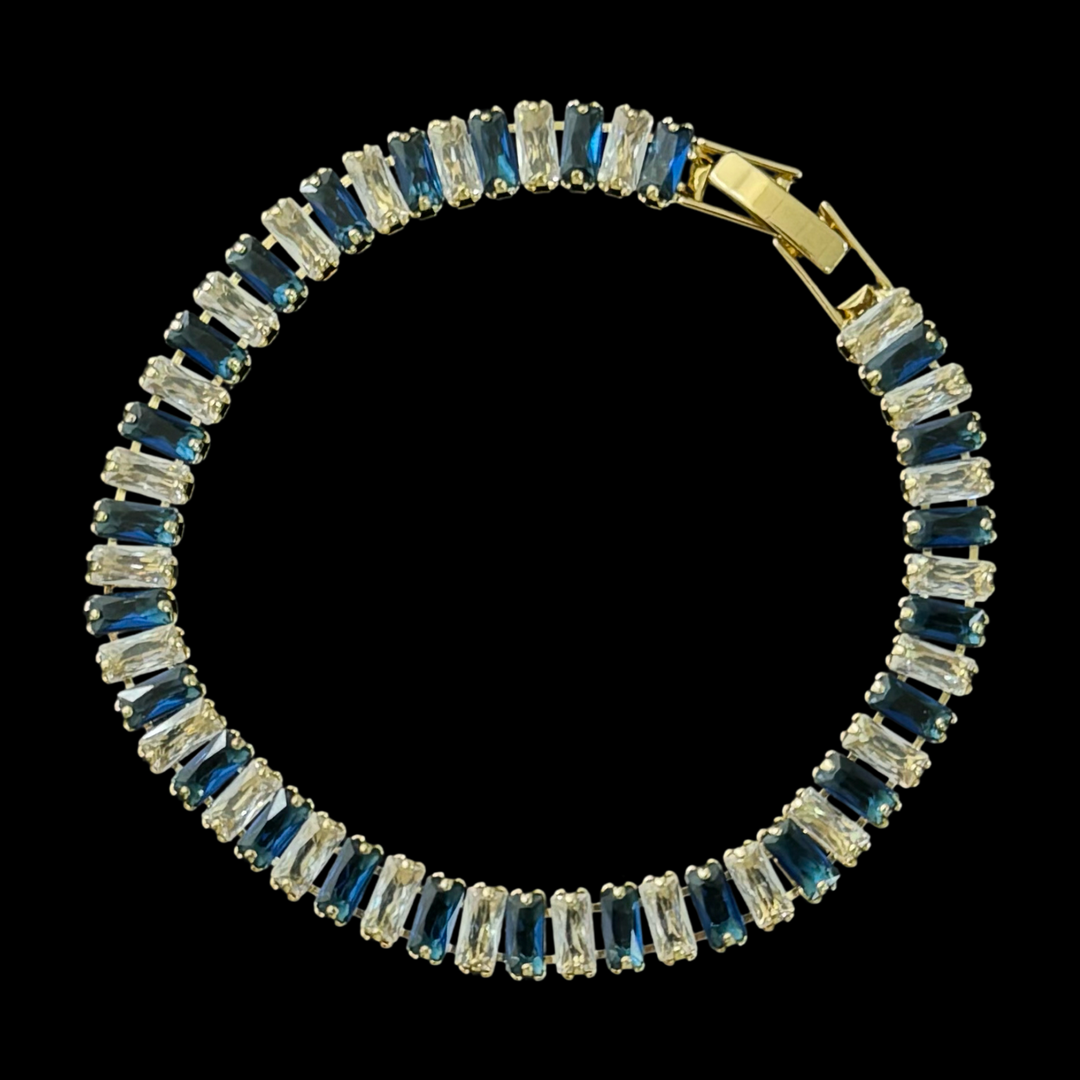 Gold-Plated Baguette-Cut Zircon Tennis Bracelet – Elegant Sparkle in 4 Stunning Colors