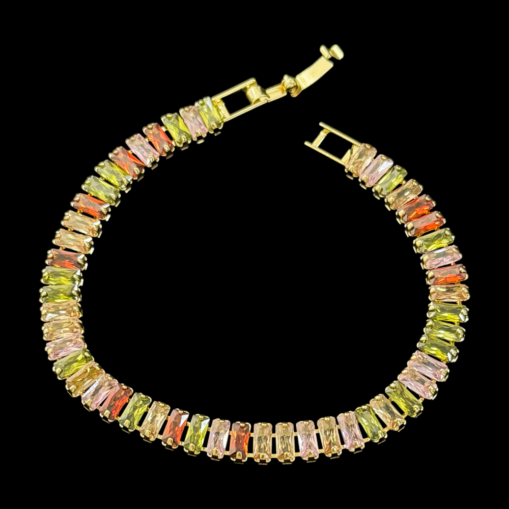 Gold-Plated Baguette-Cut Zircon Tennis Bracelet – Elegant Sparkle in 4 Stunning Colors