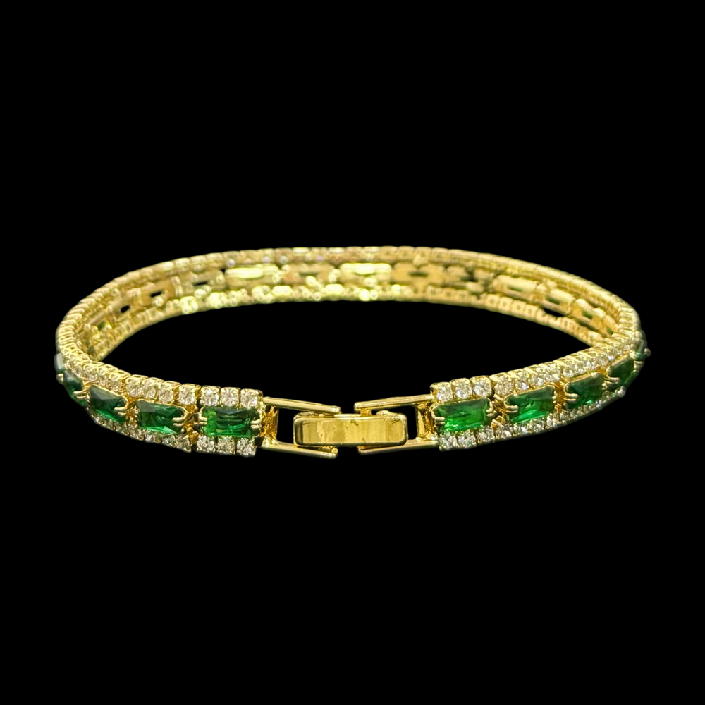 Gold-Plated Baguette-Cut Zircon Tennis Bracelet – Sparkling Diamond-Inlaid Design, 4 Colors Available