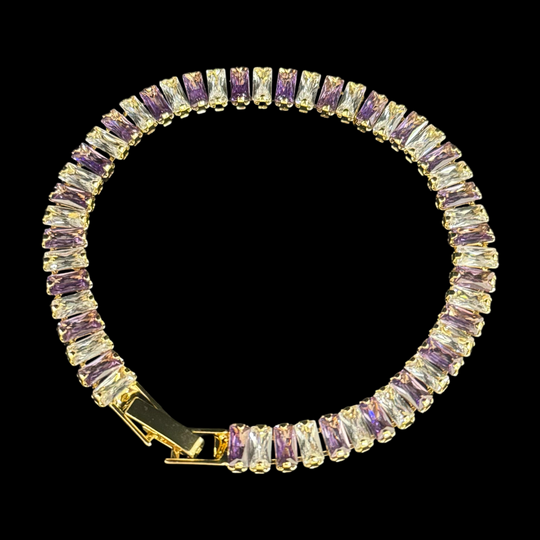 Gold-Plated Baguette-Cut Zircon Tennis Bracelet – Elegant Sparkle in 4 Stunning Colors