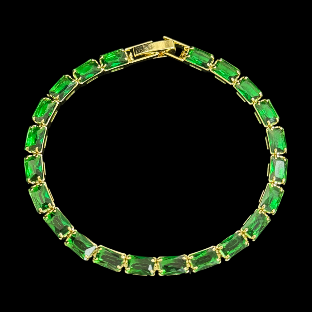 Gold-Plated Baguette Zircon Tennis Bracelet – Dainty & Elegant Stackable Bracelet for Women, 4 Colors Available
