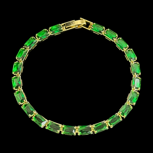 Gold-Plated Baguette Zircon Tennis Bracelet – Dainty & Elegant Stackable Bracelet for Women, 4 Colors Available