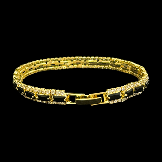 Gold-Plated Baguette-Cut Zircon Tennis Bracelet – Sparkling Diamond-Inlaid Design, 4 Colors Available