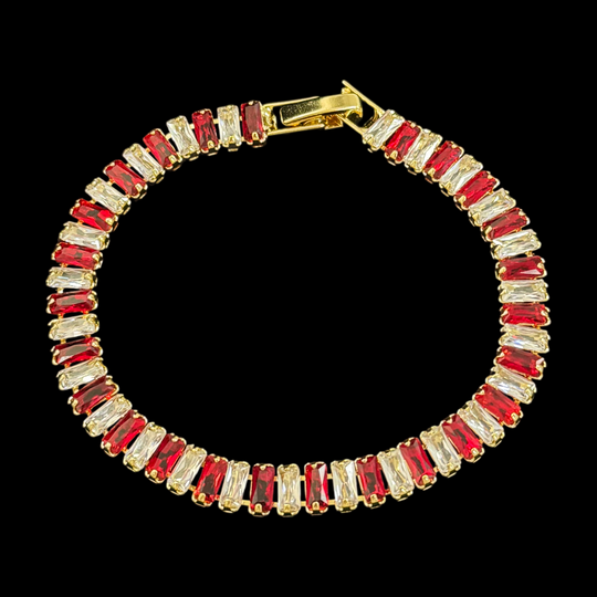 Gold-Plated Baguette-Cut Zircon Tennis Bracelet – Elegant Sparkle in 4 Stunning Colors