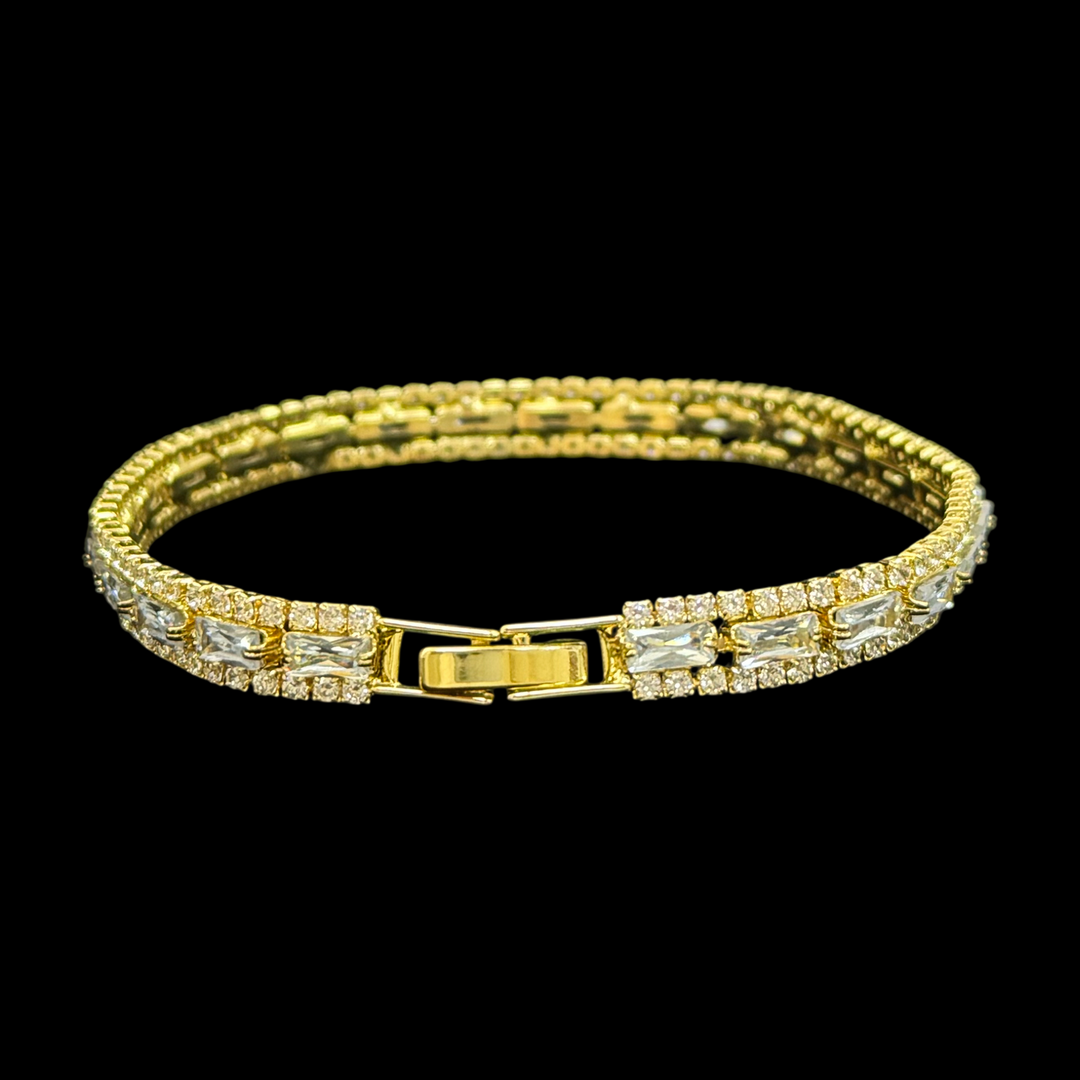 Gold-Plated Baguette-Cut Zircon Tennis Bracelet – Sparkling Diamond-Inlaid Design, 4 Colors Available