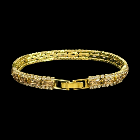 Gold-Plated Baguette-Cut Zircon Tennis Bracelet – Sparkling Diamond-Inlaid Design, 4 Colors Available