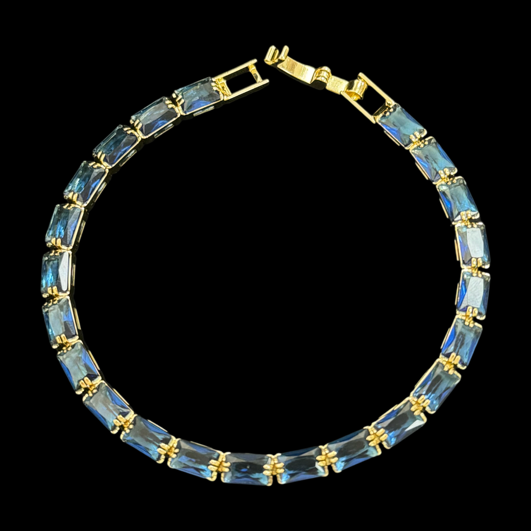 Gold-Plated Baguette Zircon Tennis Bracelet – Dainty & Elegant Stackable Bracelet for Women, 4 Colors Available