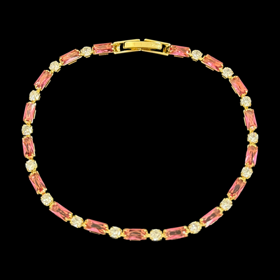 Gold Zircon Tennis Bracelet – Elegant Baguette & Round Cut Bracelet for Women, Stackable & Dainty Jewelry in 6 Colors