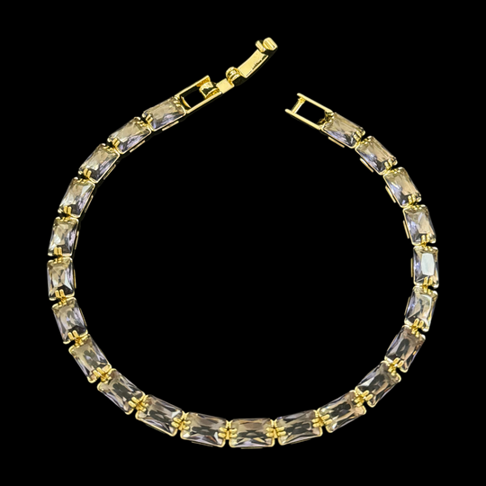Gold-Plated Baguette Zircon Tennis Bracelet – Dainty & Elegant Stackable Bracelet for Women, 4 Colors Available