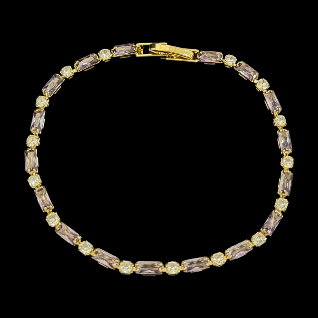 Gold Zircon Tennis Bracelet – Elegant Baguette & Round Cut Bracelet for Women, Stackable & Dainty Jewelry in 6 Colors
