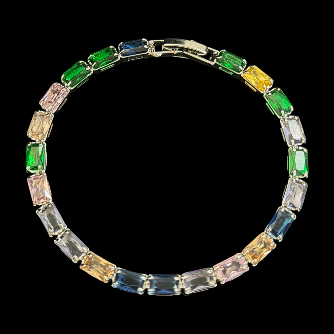 Gold-Plated Baguette Zircon Tennis Bracelet – Dainty & Elegant Stackable Bracelet for Women, 4 Colors Available