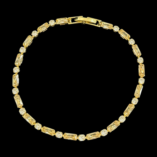 Gold Zircon Tennis Bracelet – Elegant Baguette & Round Cut Bracelet for Women, Stackable & Dainty Jewelry in 6 Colors