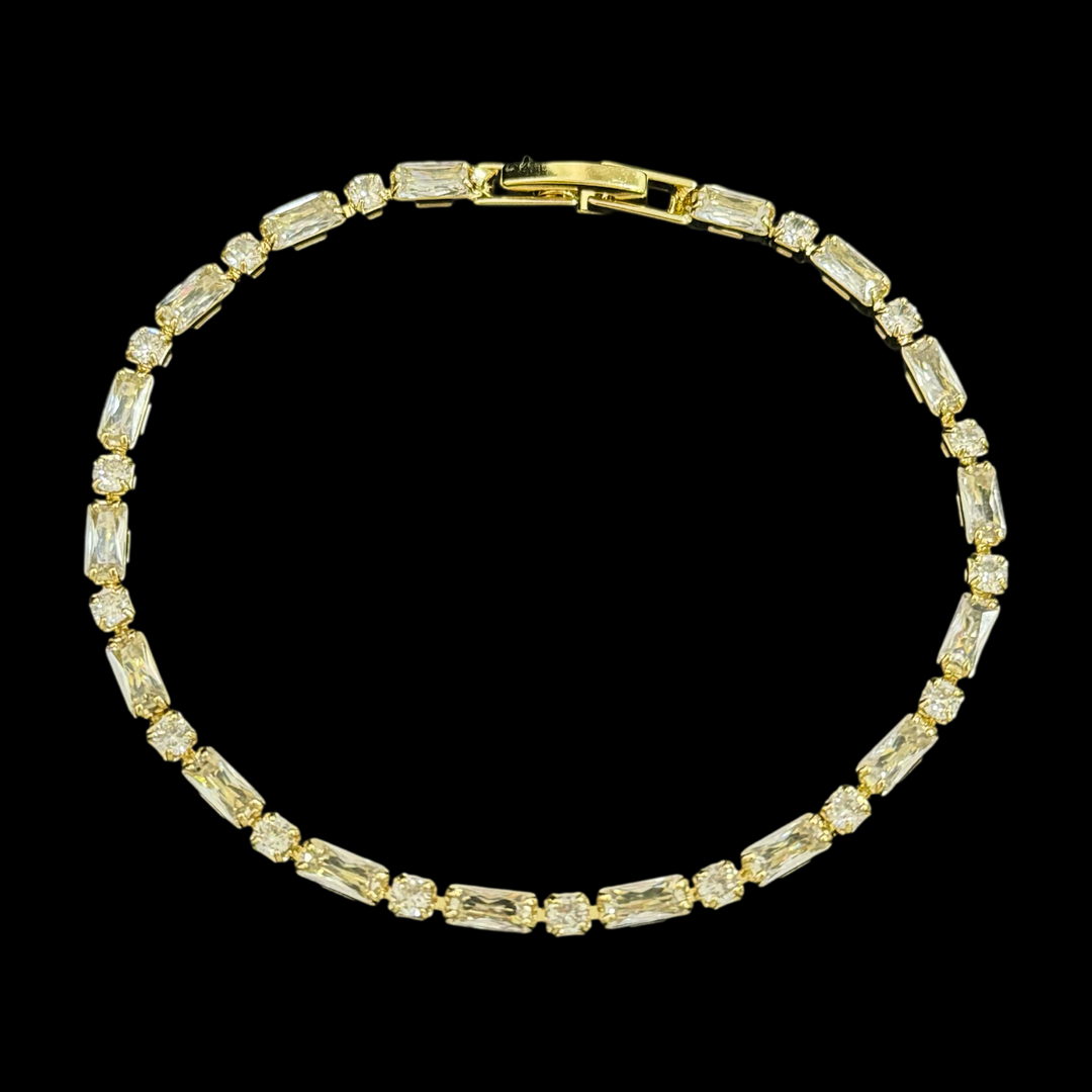 Gold Zircon Tennis Bracelet – Elegant Baguette & Round Cut Bracelet for Women, Stackable & Dainty Jewelry in 6 Colors