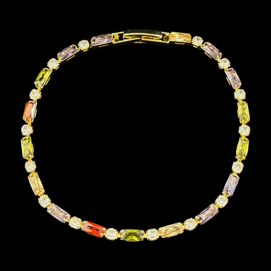 Gold Zircon Tennis Bracelet – Elegant Baguette & Round Cut Bracelet for Women, Stackable & Dainty Jewelry in 6 Colors