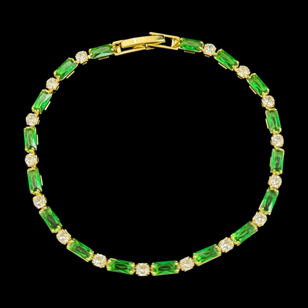 Gold Zircon Tennis Bracelet – Elegant Baguette & Round Cut Bracelet for Women, Stackable & Dainty Jewelry in 6 Colors