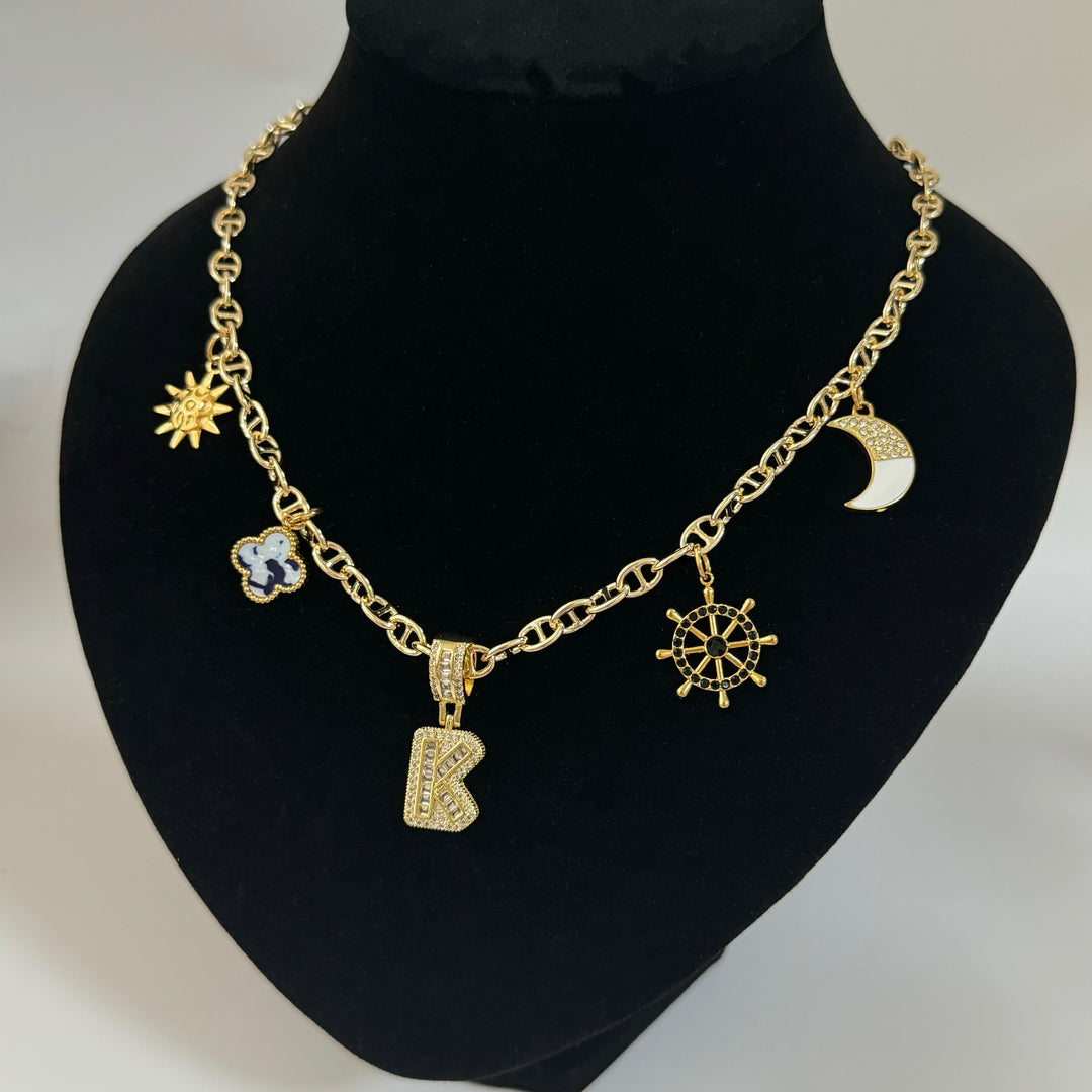 Layered Charm Necklace – Custom Letter Pendant (B/G/K/N/X)