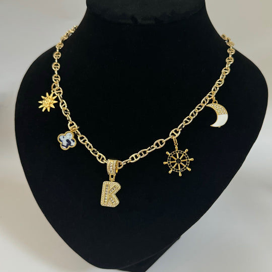 Layered Charm Necklace – Custom Letter Pendant (B/G/K/N/X)