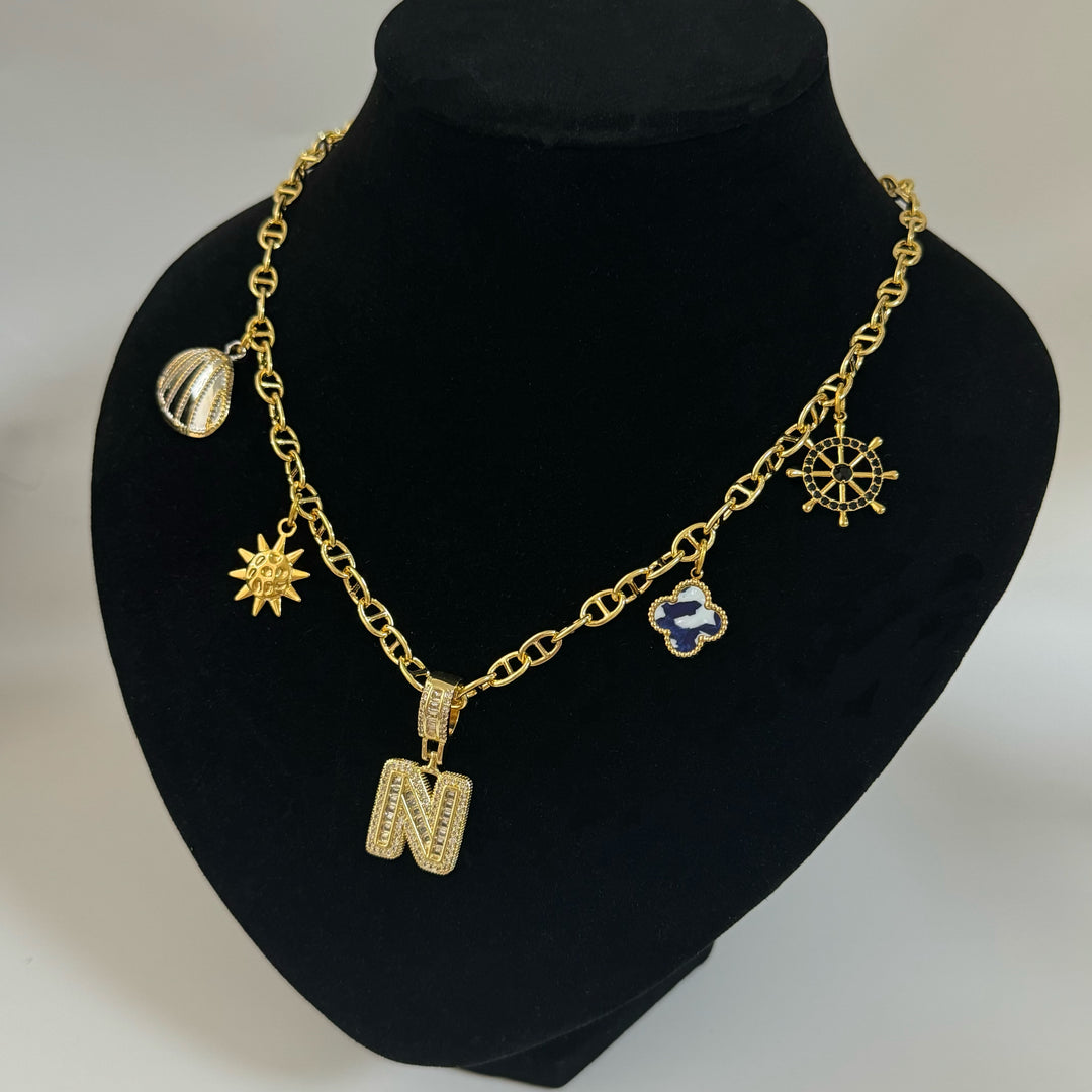 Layered Charm Necklace – Custom Letter Pendant (B/G/K/N/X)