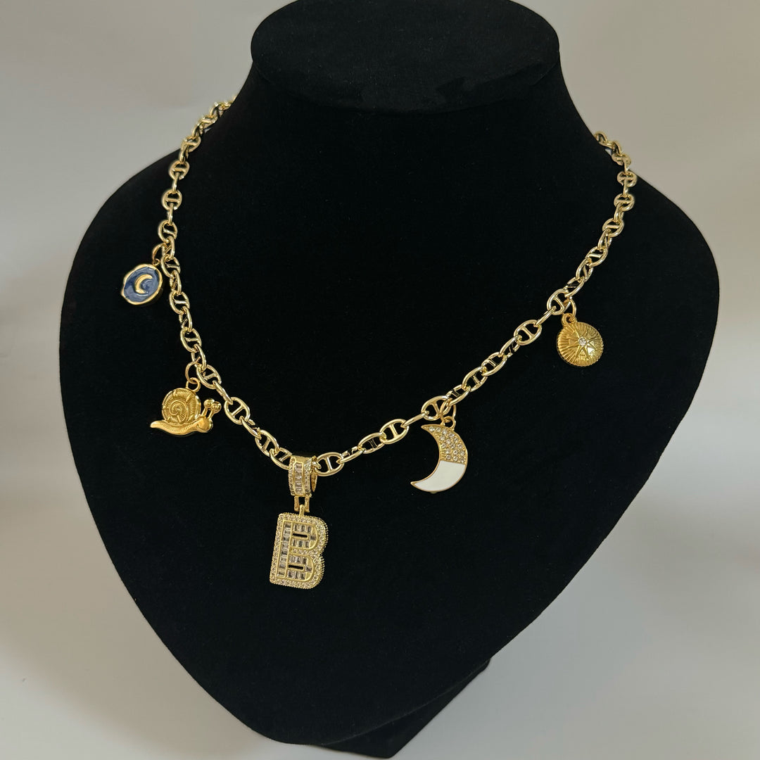 Layered Charm Necklace – Custom Letter Pendant (B/G/K/N/X)