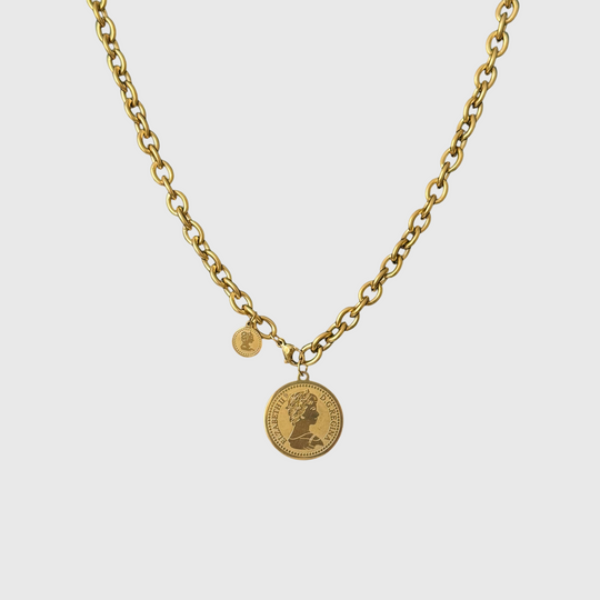 Victoria Coin Necklace Bold vintage energy, crowned in gold
