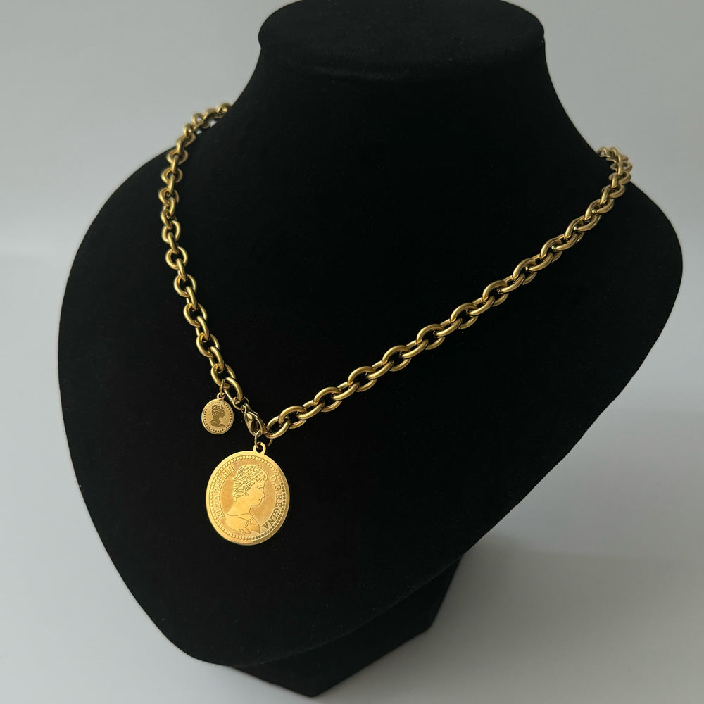 Victoria Coin Necklace Bold vintage energy, crowned in gold