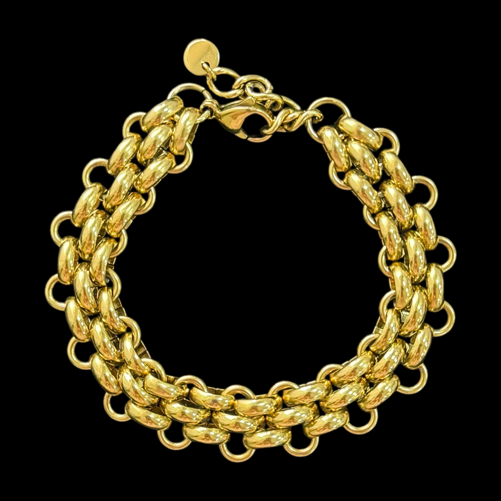 Gold Plated Stainless Steel Chain Bracelet - 6.3 Inch + 1.2 Inch Extension, Bold Link Design, Cuban Style, Fashion Piece, Men's and Women's Bracelets