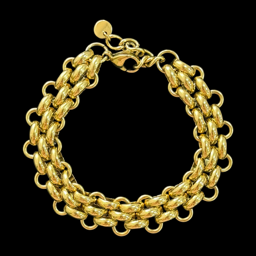 Gold Plated Stainless Steel Chain Bracelet - 6.3 Inch + 1.2 Inch Extension, Bold Link Design, Cuban Style, Fashion Piece, Men's and Women's Bracelets