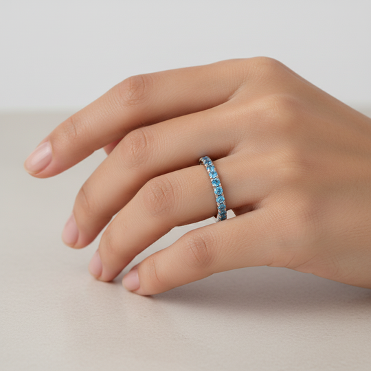 Aqua Pavé Eternity Ring Silver