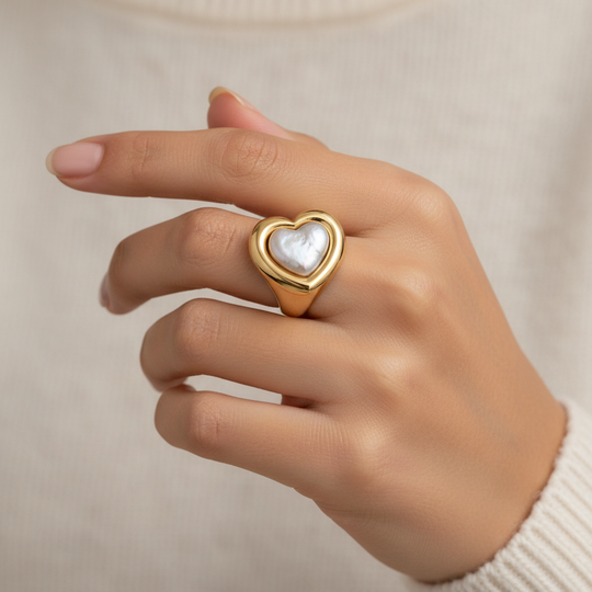 Baroque Pearl Heart Signet Ring