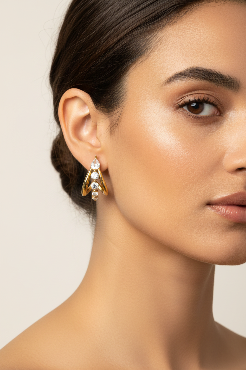 Cascade Pear &amp; Round CZ Hoop