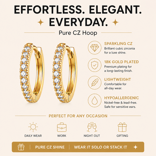 Maylohas Classic CZ Huggie Hoop Earrings 18K gold plated lightweight and hypoallergenic details