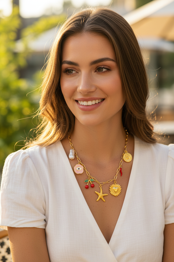 Gold Multi-Charm Necklace Lifestyle