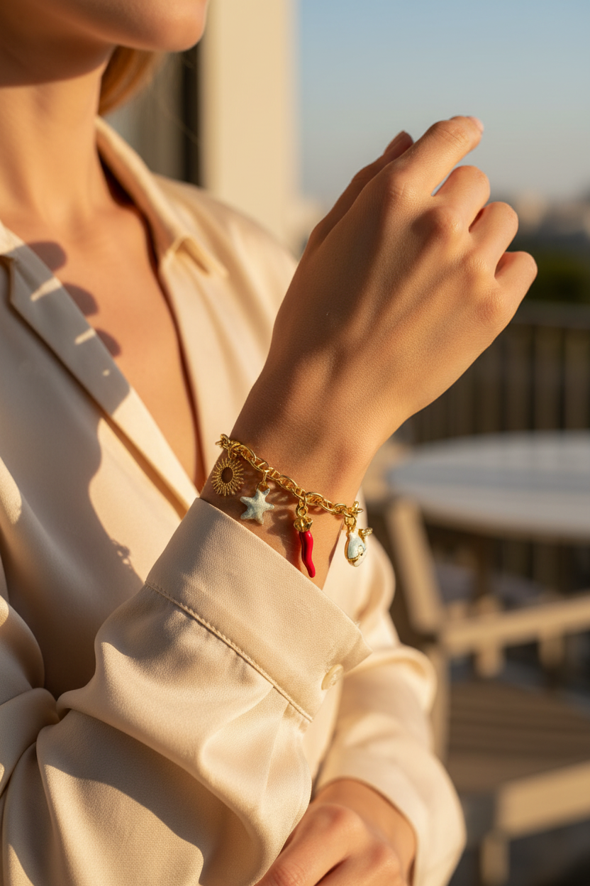 Gold Ocean Charm Bracelet Lifestyle