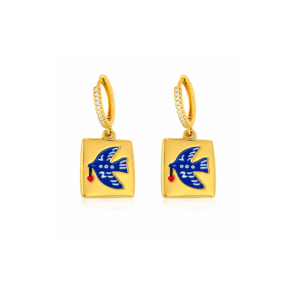Maylohas Blue Bird charm huggie earrings