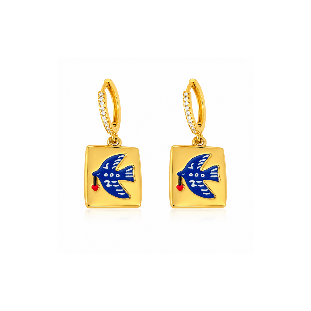 Maylohas Blue Bird charm huggie earrings
