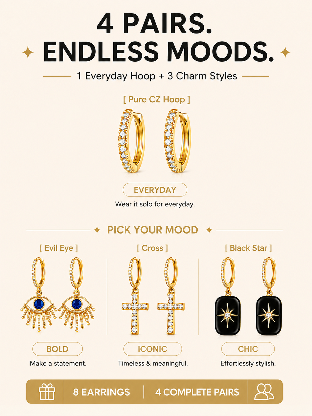 Celestial 4-pair Huggie set style guide