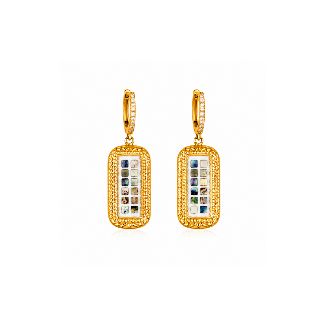 Maylohas Mosaic Tile charm huggie earrings