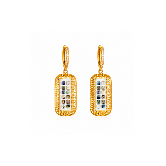 Maylohas Mosaic Tile charm huggie earrings