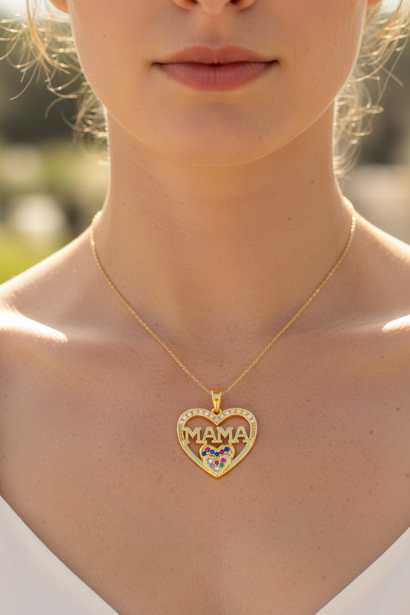 MAMA丘比特箭双彩心吊坠 - 佩戴场景图