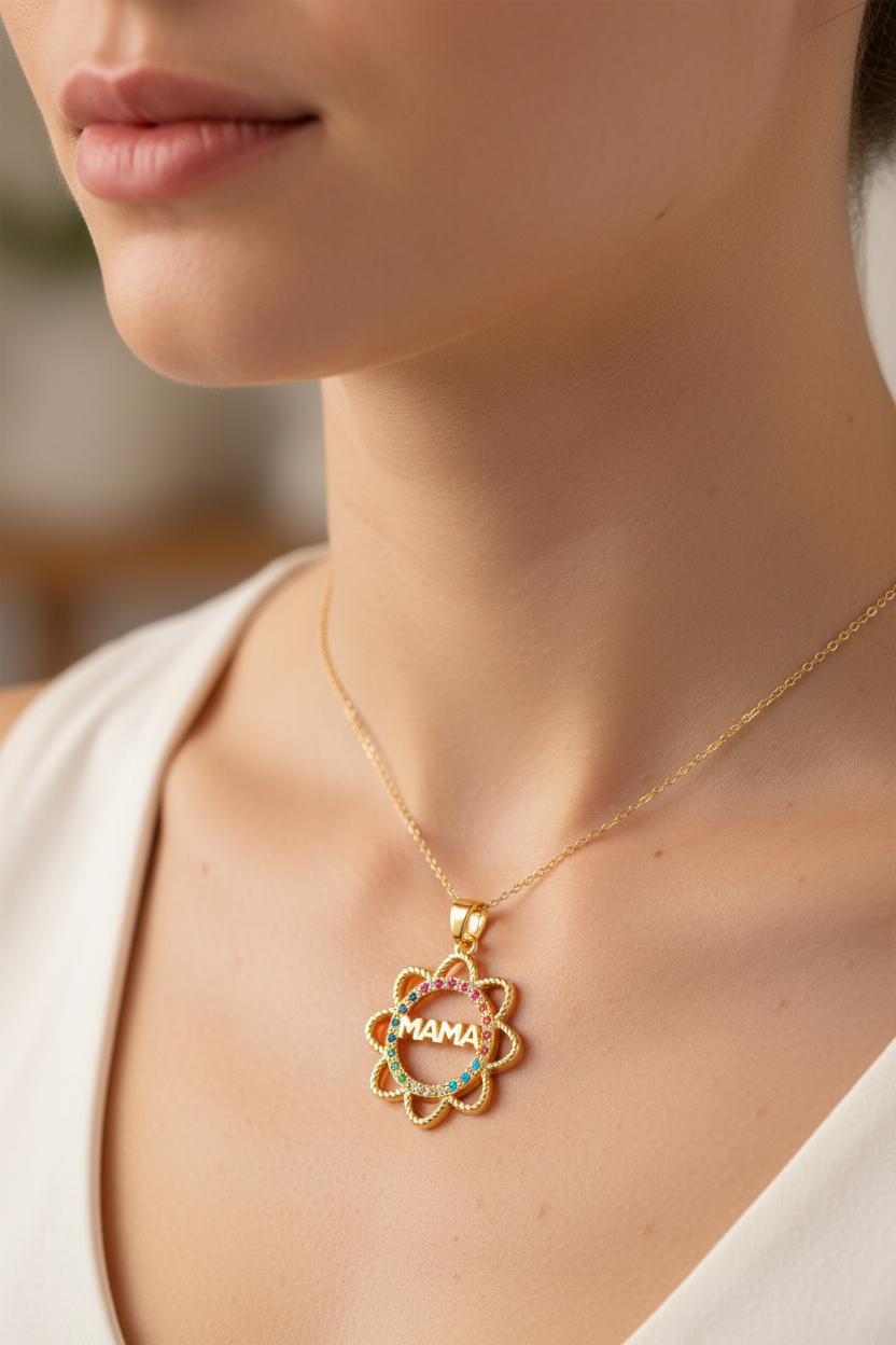 彩宝向日葵MAMA吊坠 - 佩戴场景图