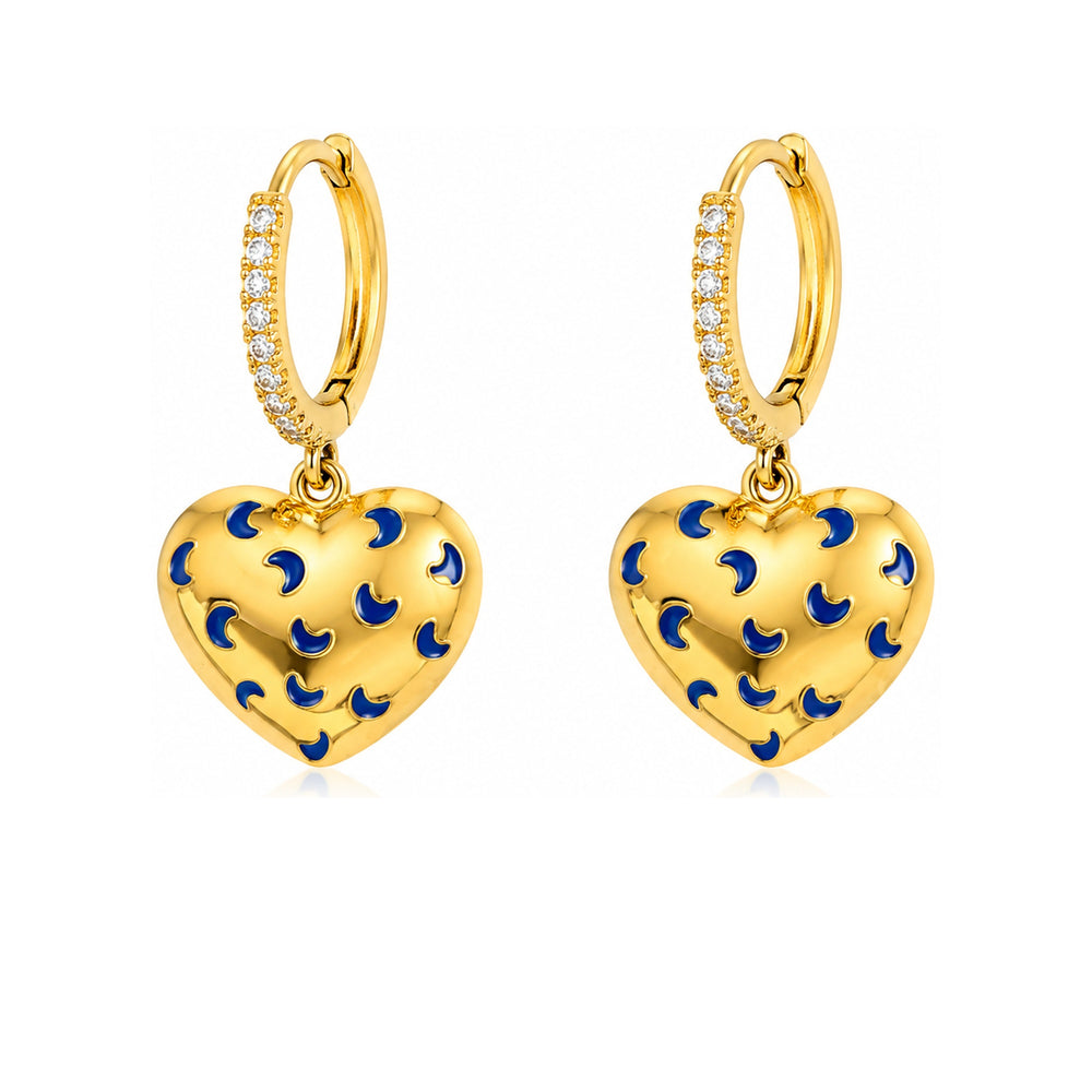 Maylohas Blue Moon Heart Huggie Earrings on white background