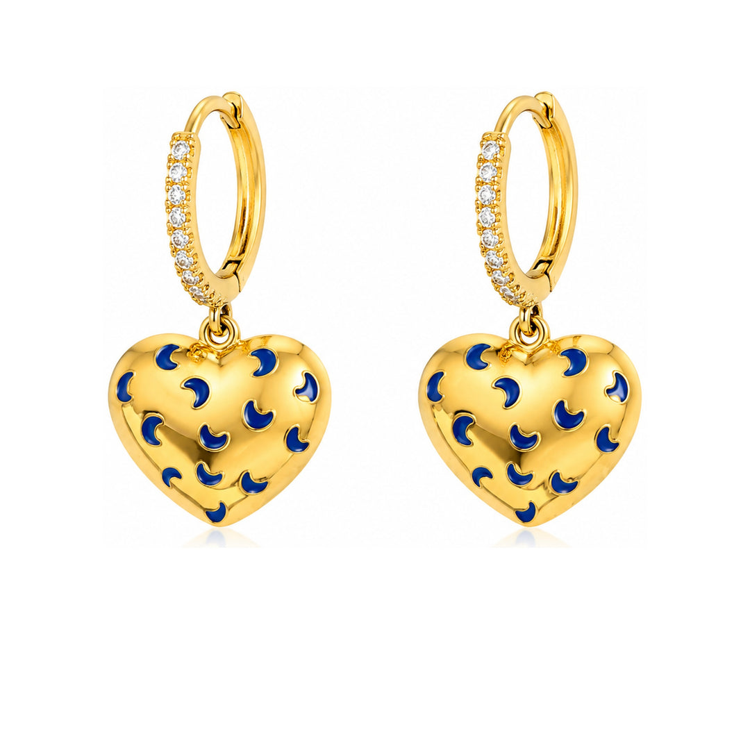 Maylohas Blue Moon Heart Huggie Earrings on white background