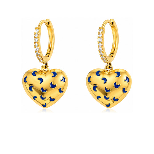 Maylohas Blue Moon Heart Huggie Earrings on white background