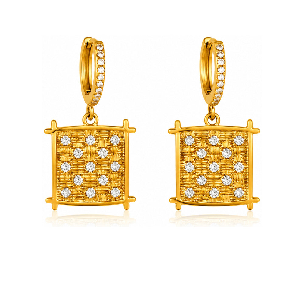 Maylohas Crystal Grid Huggie Earrings on white background