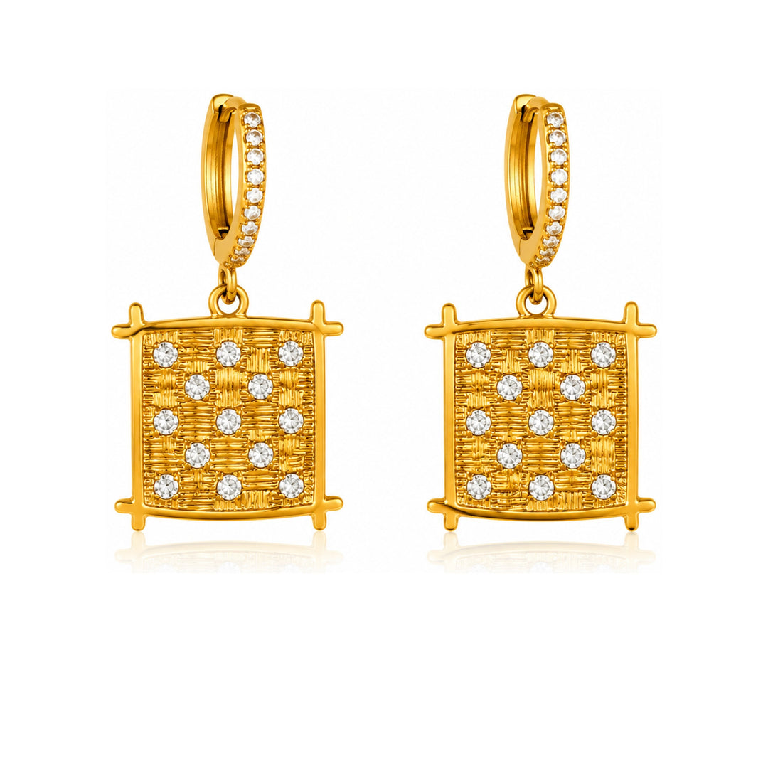 Maylohas Crystal Grid Huggie Earrings on white background