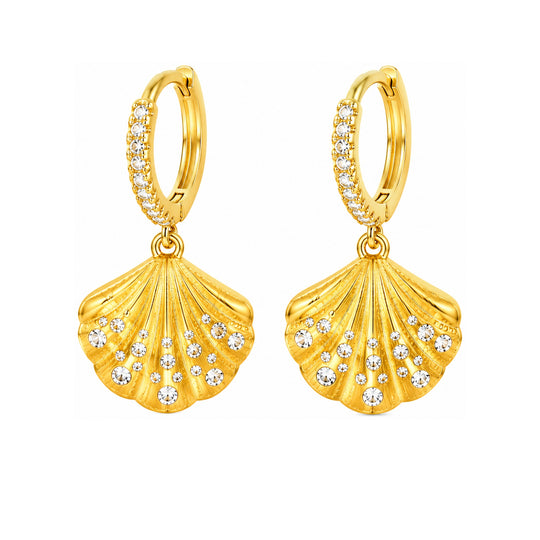Maylohas Crystal Shell Huggie Earrings on white background