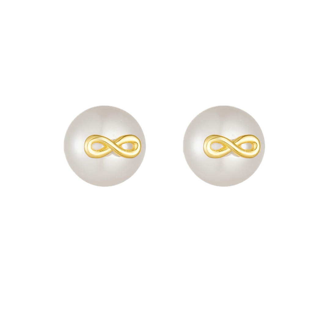 S925 silver infinity loop pearl stud earrings.