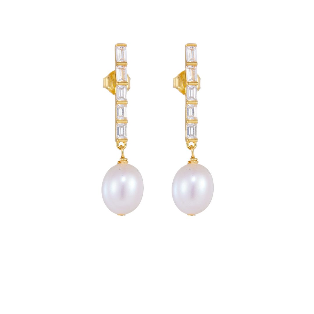 Small silver hoop earrings with freshwater pearl.