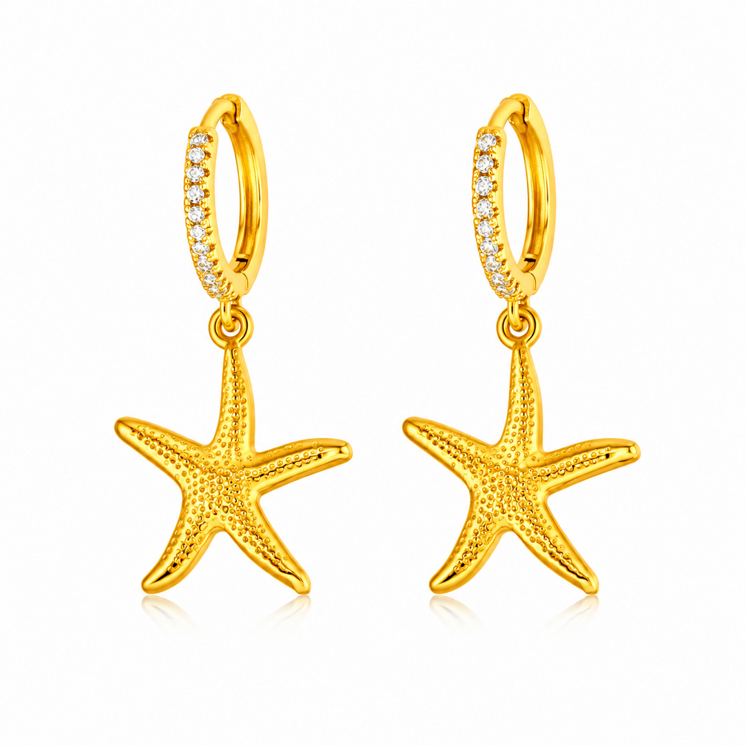 Maylohas gold CZ huggie earrings with gold starfish charm