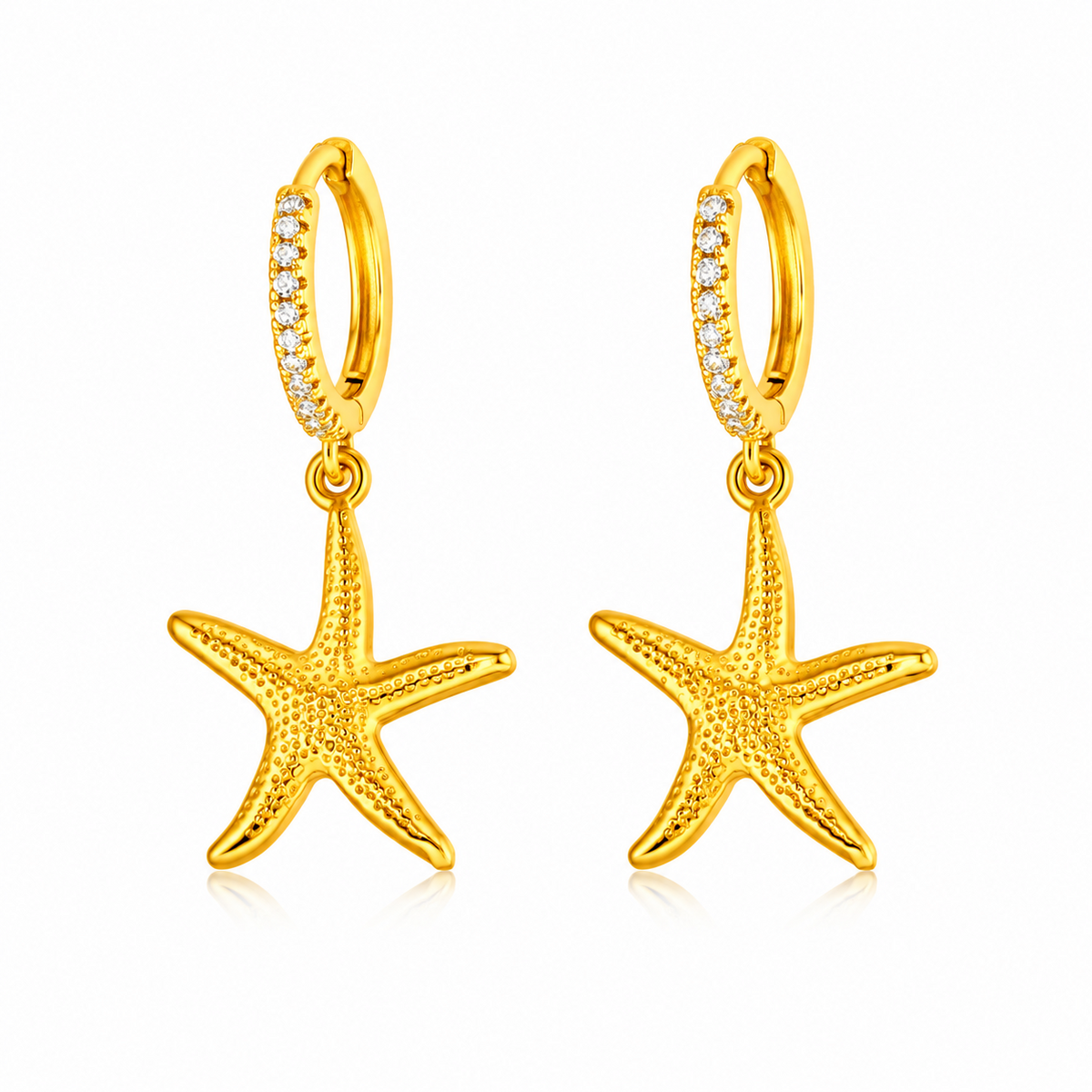 Maylohas gold CZ huggie earrings with gold starfish charm